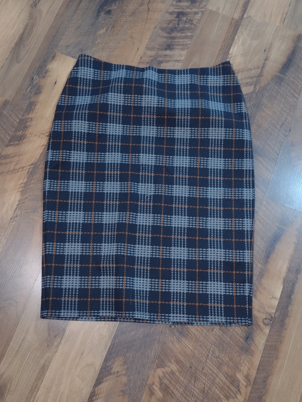 Plaid Pencil Skirt in Blue, Gray and Orange